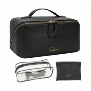 Travel Makeup Bag 3 Pcs Set, Waterproof Vegan Leather Toiletry Bag Organizer